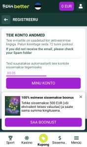 Aktiveeri oma uus SpinBetter konto